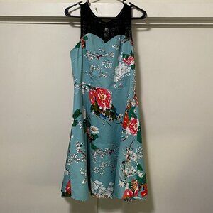 Bbonlinedress, sleeveless flare dress w/black lace shoulders, size *XL 2X